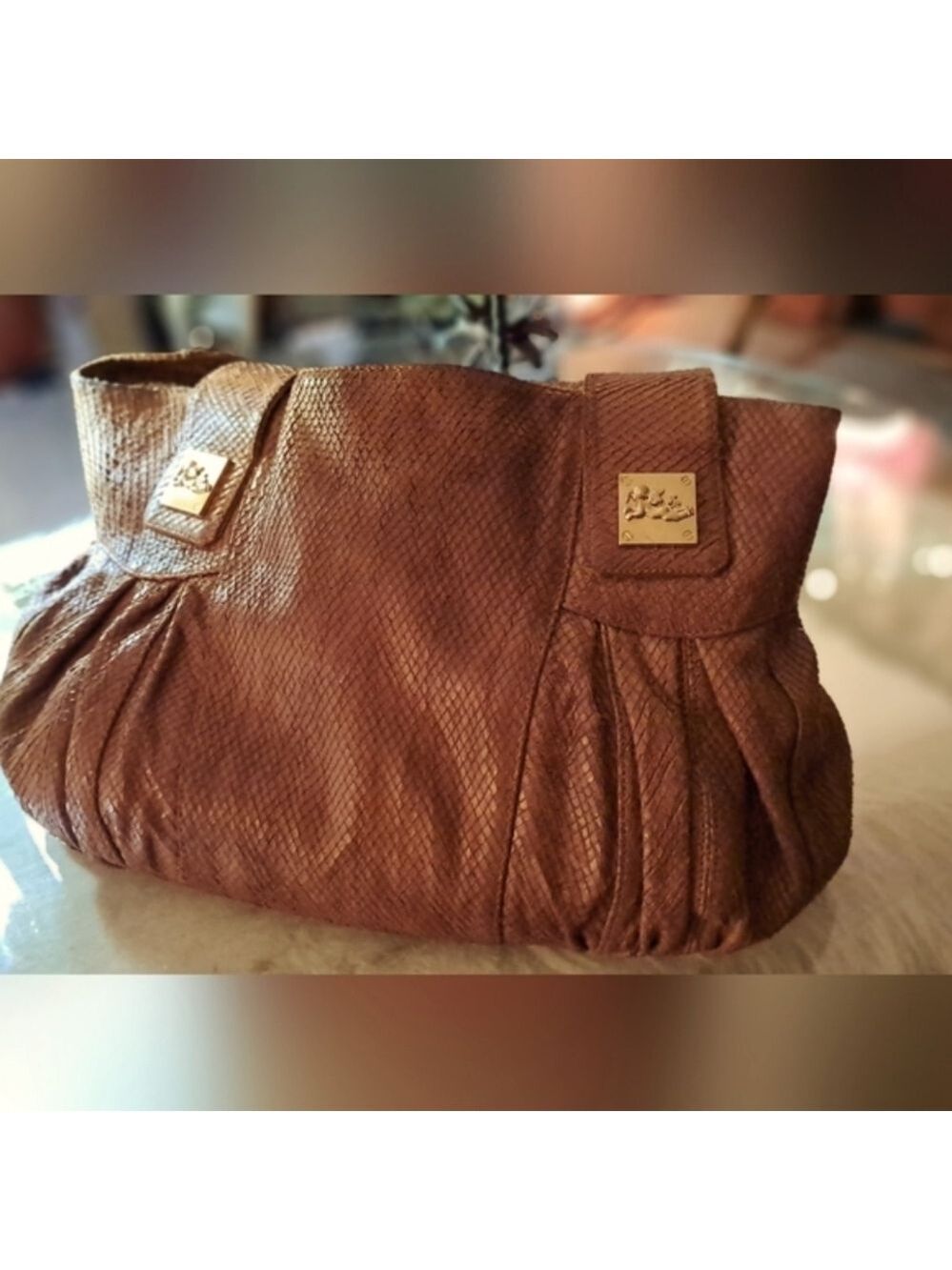 Jenrigo Italy Vintage Distressed Snakeskin Embossed Leather Shoulder Bag
